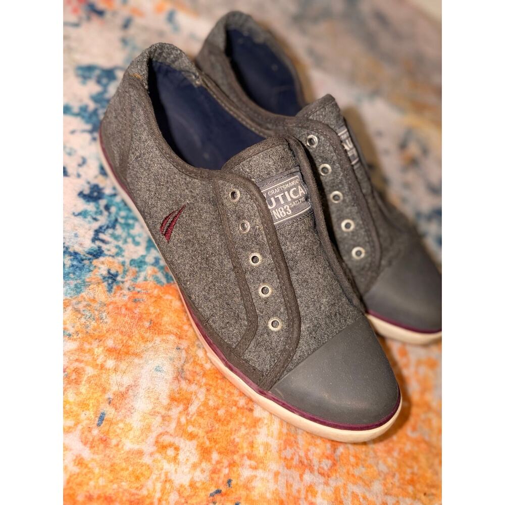 Nautica slip on grey textile canvas women's shoes size 7
